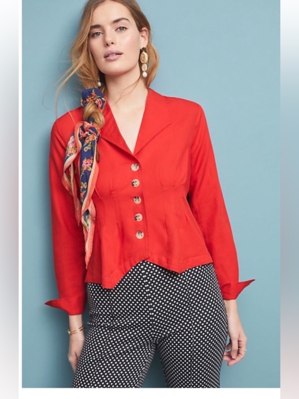 MAEVE by Anthropologie womens 4 Delia Red Tailored Blouse